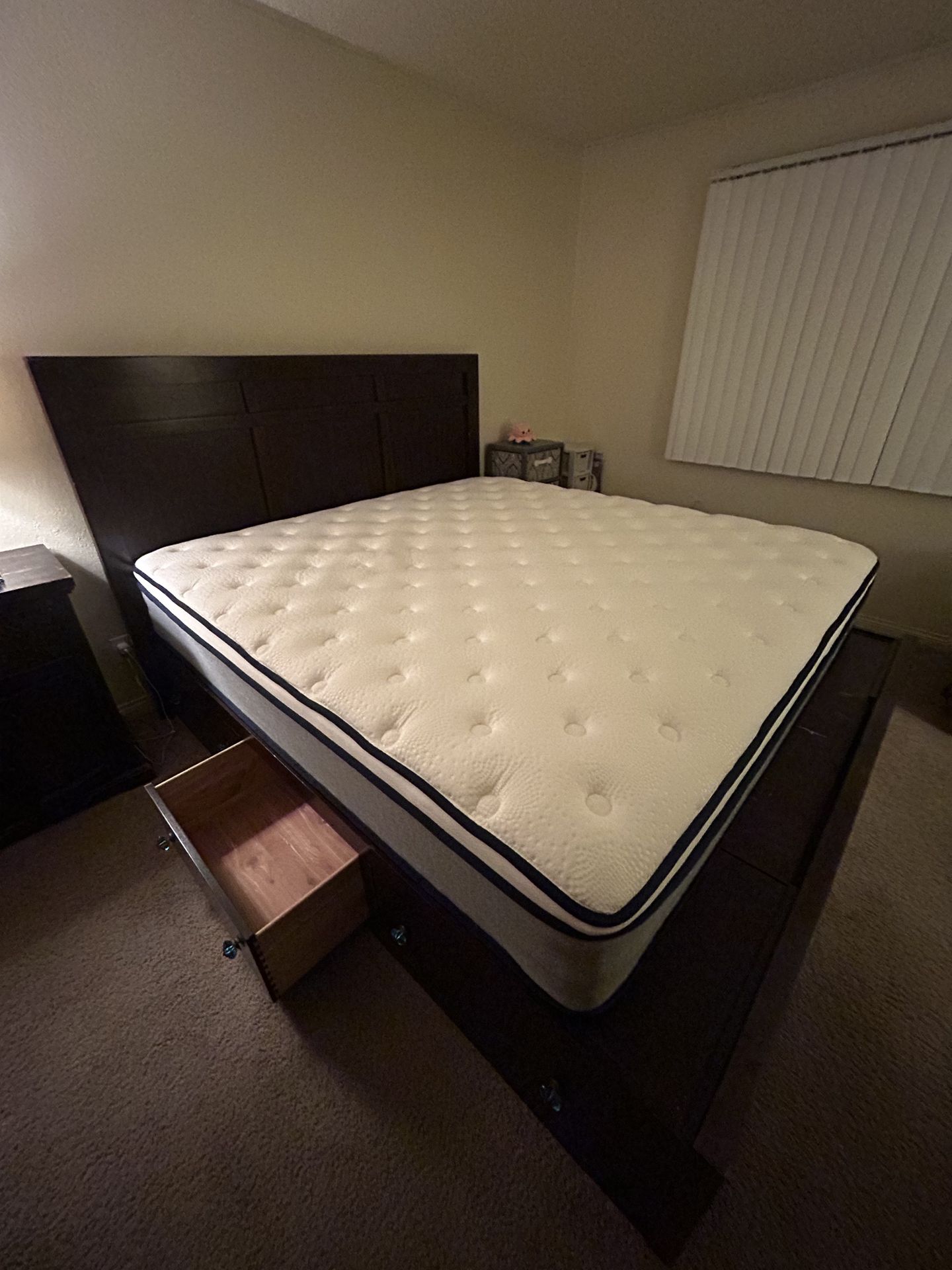 California King Bed Frame with Storage Drawers & Mattress