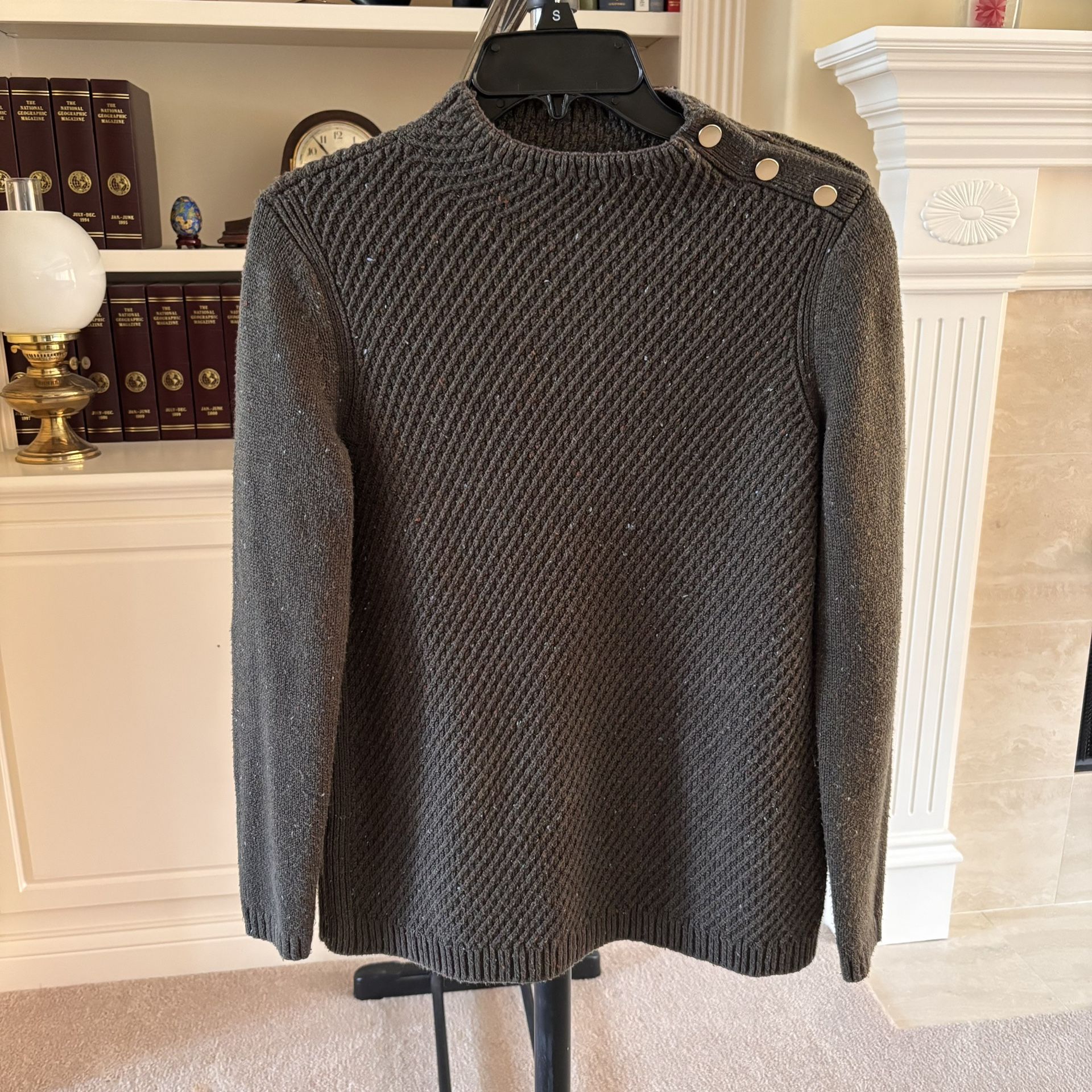 Talbots green speckled sweater with button accents on the collar XS