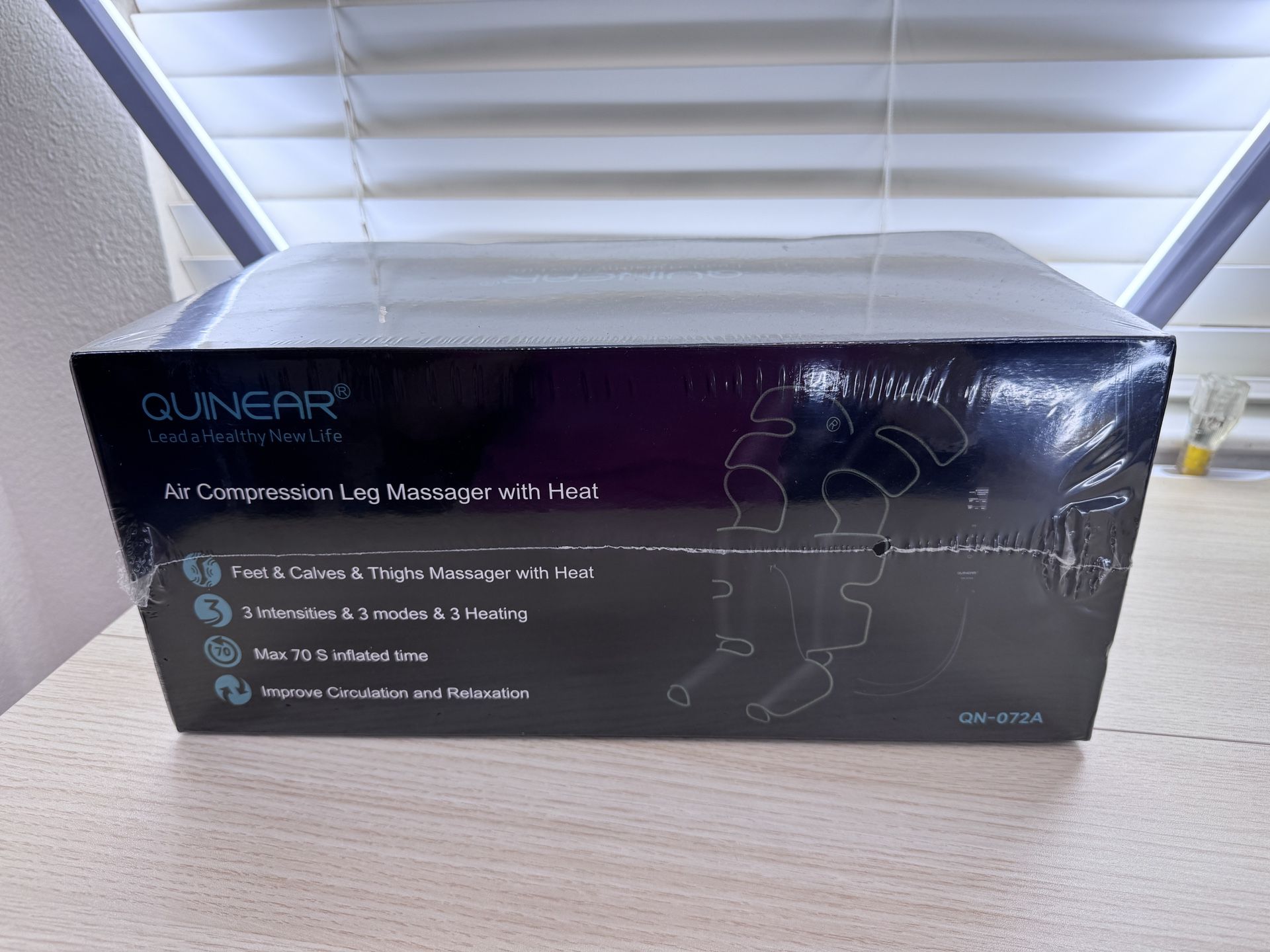 Brand New Unopened QUINEAR Leg Massager for Circulation and Pain Relief, Foot and Leg Compression Massager with Heat 2 Extender 3Heat 3Mode SKU155-S1