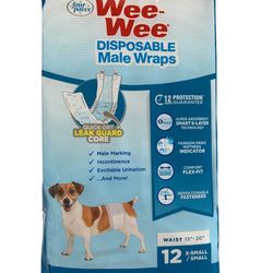 FOUR PAWS Wee Wee Disposable Male Dog Wraps X-small / Small 12 Count NWOT