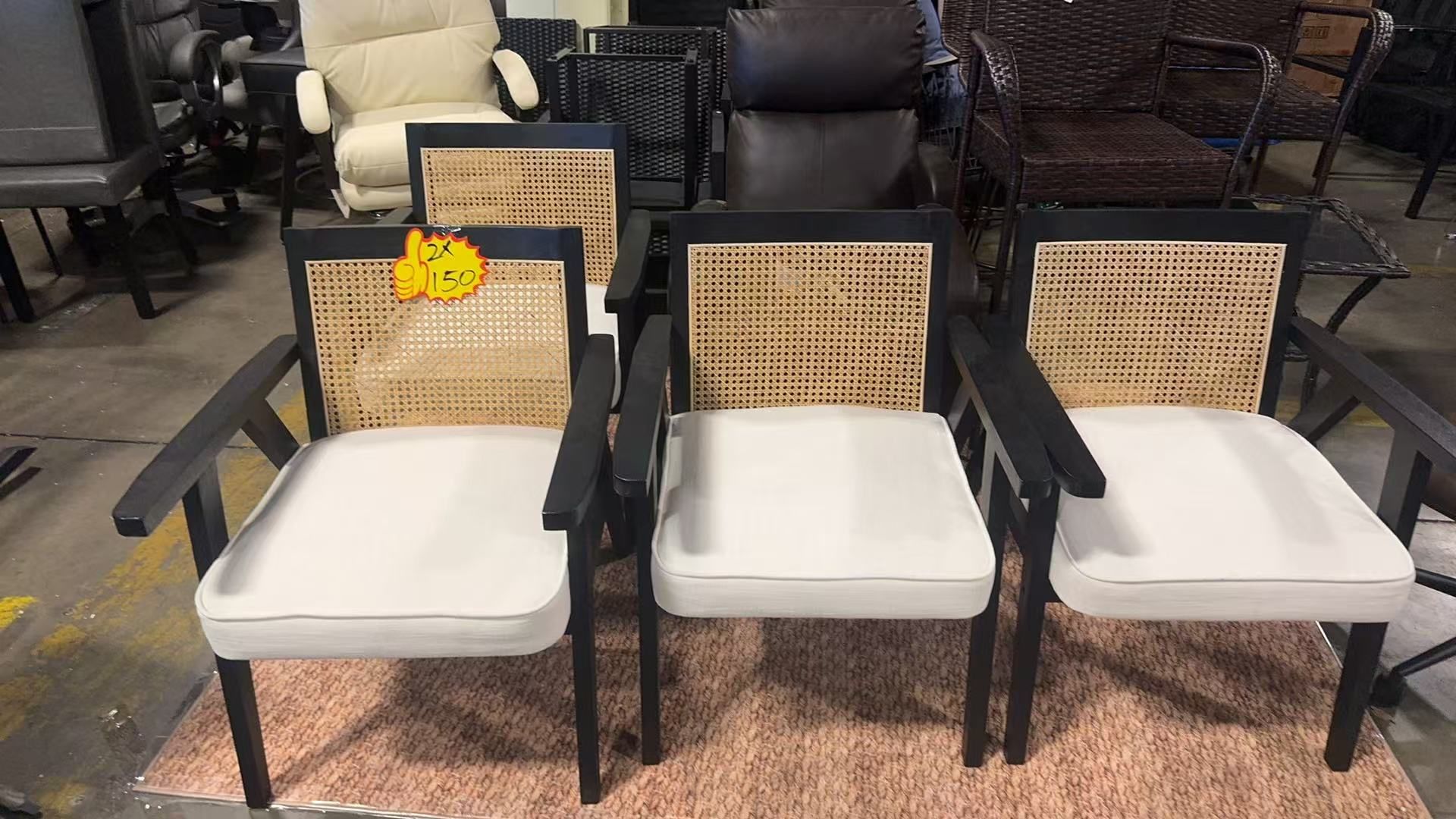 Modern Rattan Accent Chair Mid century French Farmhouse Set of 4