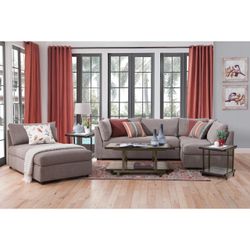 Brown Fabric Sectional Sofa with Chaise