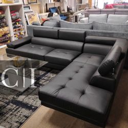 New Black Sectional Sofa Couch 