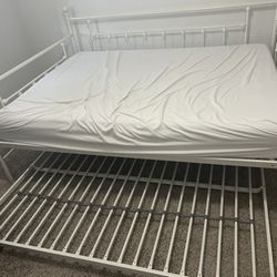 White Queen Bed Frame & Mattress (w Additional Storage)