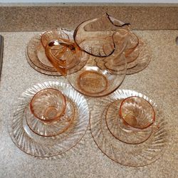 Vintage Arcoroc Pink Glad Dish Set Lot- Pitcher Not Arcoroc