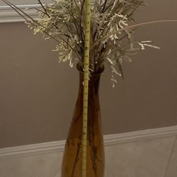 31” Tall Amber Glass Vase With Dried Flowers