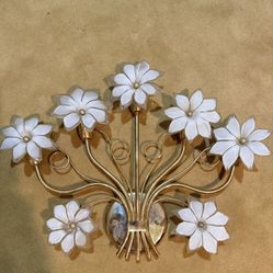 Vintage Wall Murano Gold With White Glass Flowers Light 