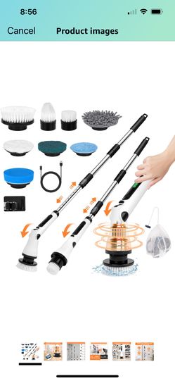 NEW-Cordless ELECTRIC SPIN SCRUBBER,6 Adjustable Angles & Multiple Adjustable Lengths,2 Speeds & 8 Brush Heads,Bathroom Scrubber for Bathtub,Shower Sc
