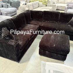 New! Black Couch, Plush Sectional, Black Sectional And Ottoman, Corduroy Sectional, Corduroy, Fluffy Fabric Sofa And Ottoman Ashley IKEA Style SALE