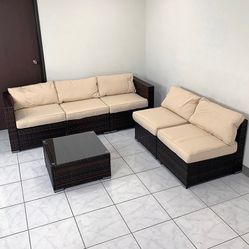 $395 (New in Box) 6pcs patio furniture set outdoor sectional set wicker rattan sofa chair set w/ cushion, glass table