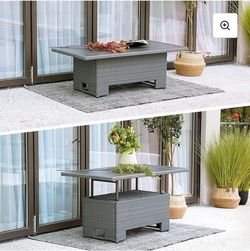 GRAND PATIO Outdoor & Indoor Coffee Dining Table - All-Weather Resin Wicker Rattan, Adjustable Steel Slat Lift Top