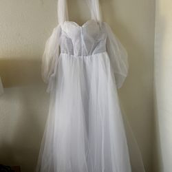 Puffy Sleeve Prom Dresses Tulle Wedding Dress for Women Long Off Shoulder Floral Appliques Formal Evening Dress