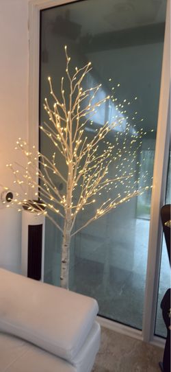 White Birch Tree with Warm LED Lights