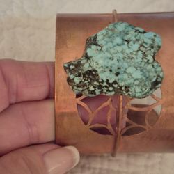 ESTATE COPPER TURQUOISE STONE CUFF BRACELET