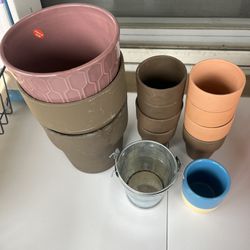 14 Ceramic & Metal Assorted Plant Pots