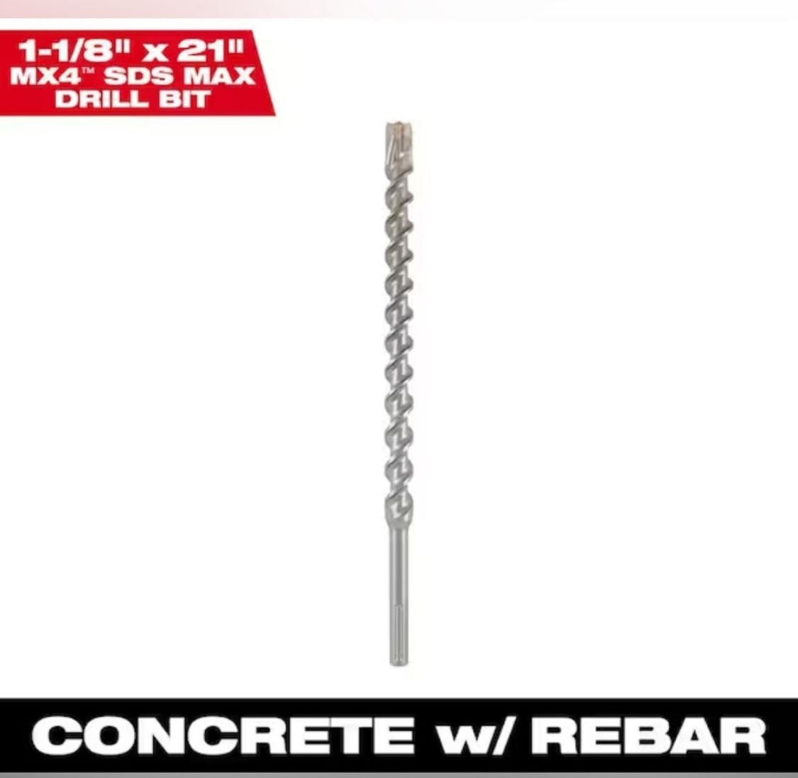 Milwaukee 1-1/8 in. x 21 in. 4-Cutter SDS-MAX Carbide Drill Bit