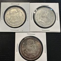 Mexican Un Peso - 3 Coins Total - 1959..1962..1963