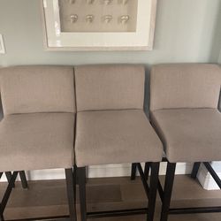 Upholstered counter stools, dark wood legs set of 4