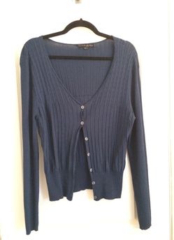 L blue cardigan