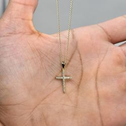 14k Gold Cross Cuban Link  Chain Necklace 