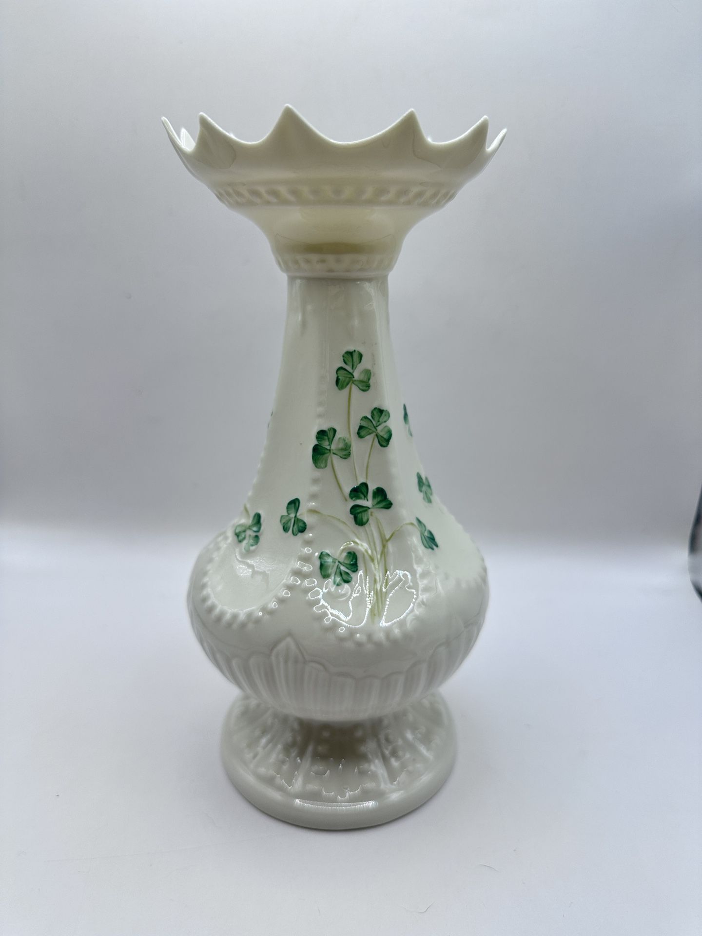 Vintage Belleek Shamrock Vase in Box Made in Ireland 7”