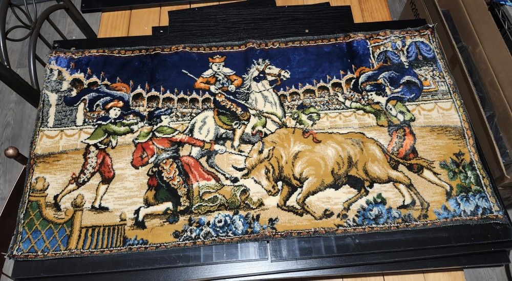 Vintage Bull Velvet Tapestry Wall Hanging Size Large