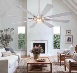 60 Inch Large Ceiling Fans, Outdoor/Indoor Modern Ceiling Fan for Patio Bedroom,6 Speed Reversible Quiet DC Motor, Dual Finish 8 Blades, Brushed Nickl