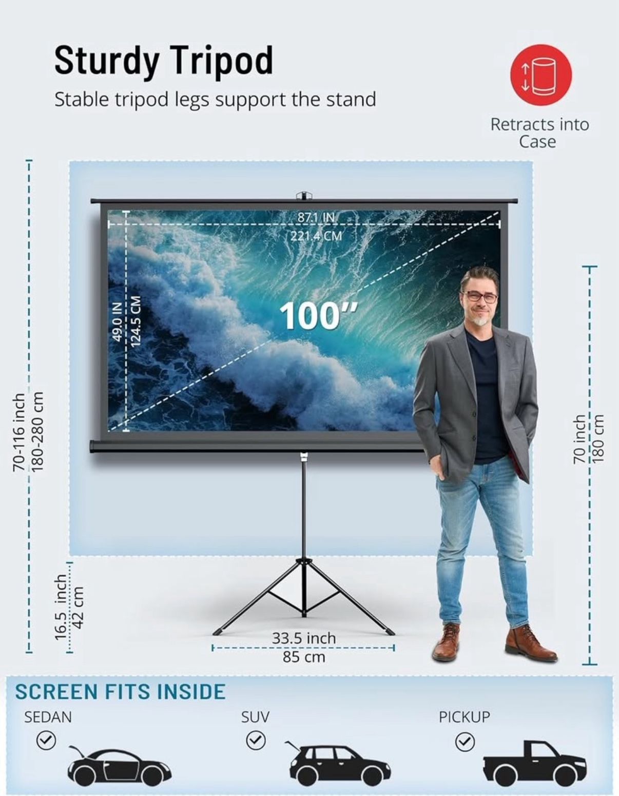 100” Projector Screen & Stand (like new)