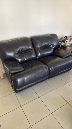 Dark Brown Leather Reclining Loveseat