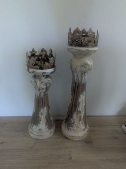 Two wooden candles holders