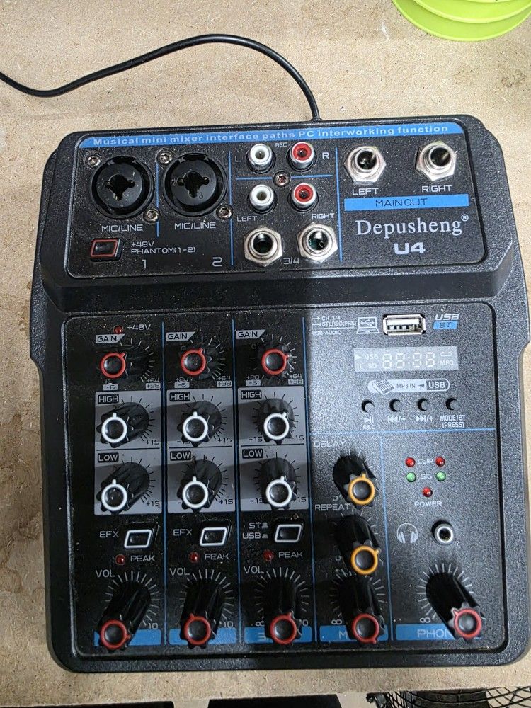 4-Channel USB Audio Mixer Console with Bluetooth