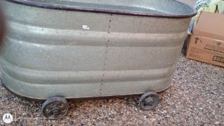 Vintage Galvanized Trolley on Wheels
