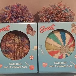 (2) Sweet Girls Knit Hat & Gloves Sets