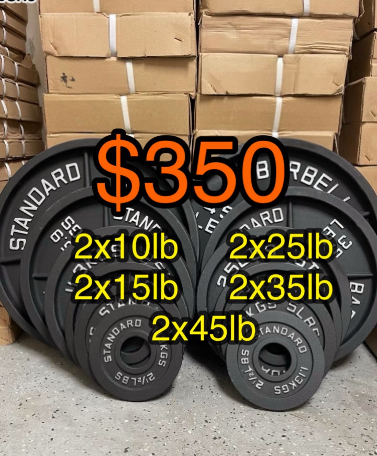 Cast Iron Olympic weights 245 Lb Set Brand New Still In The Box
