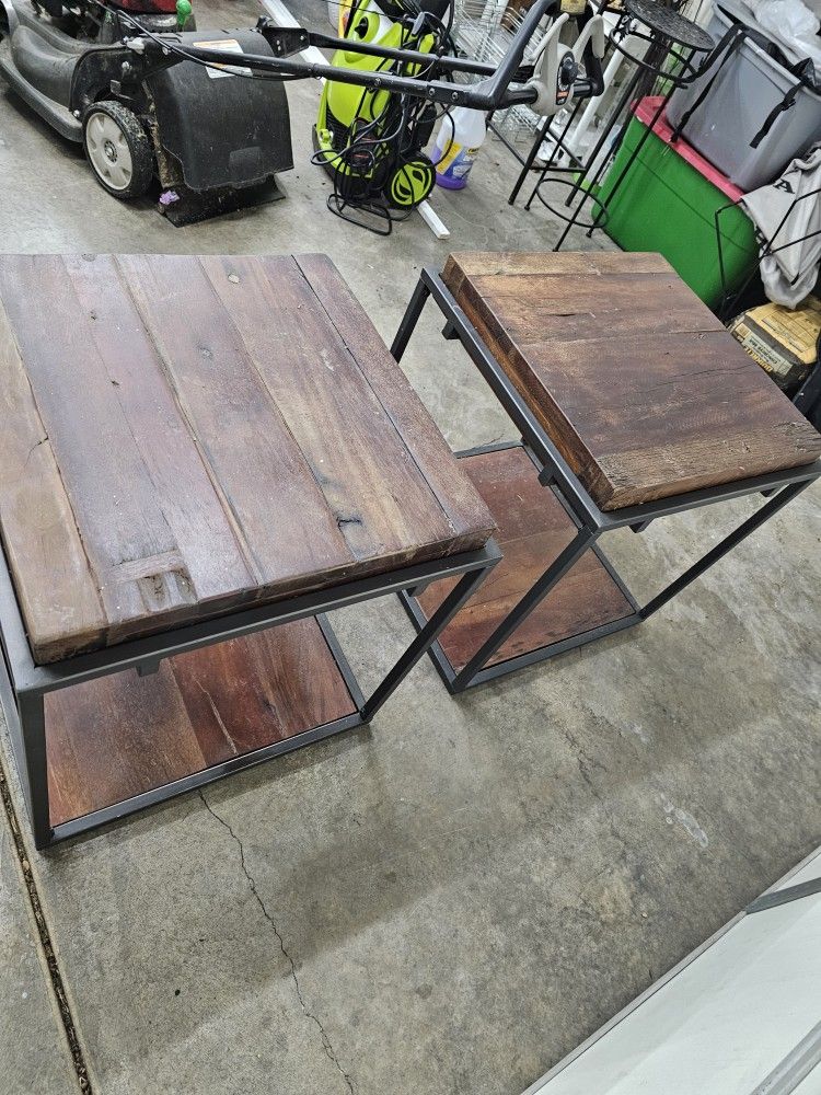$100- Pair of rustic industrial-style side tables