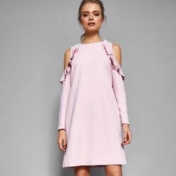 TED BAKER SIIARA PINK COLD SHOULDER PINK DRESS SZ 8/10 US OR TED SZ 3