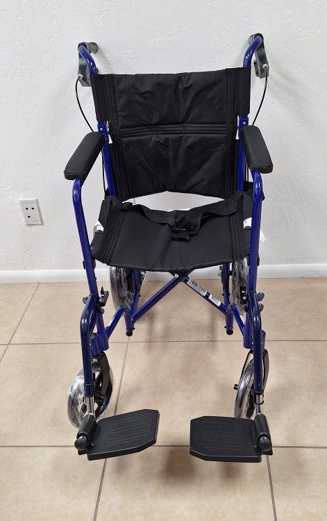 Lightweight Foldable Transport Wheelchair with Handbrakes