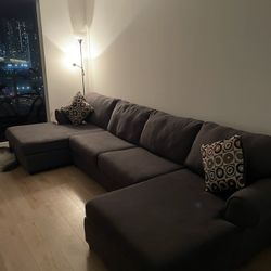 Brand New Sectional Couch (Gray) + 2 Free Pillows + Free Recliner Chair