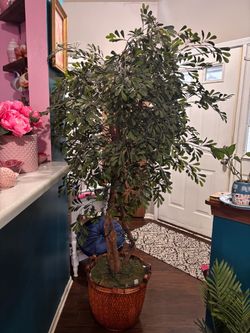 Large Artificial Tree in Wicker Basket