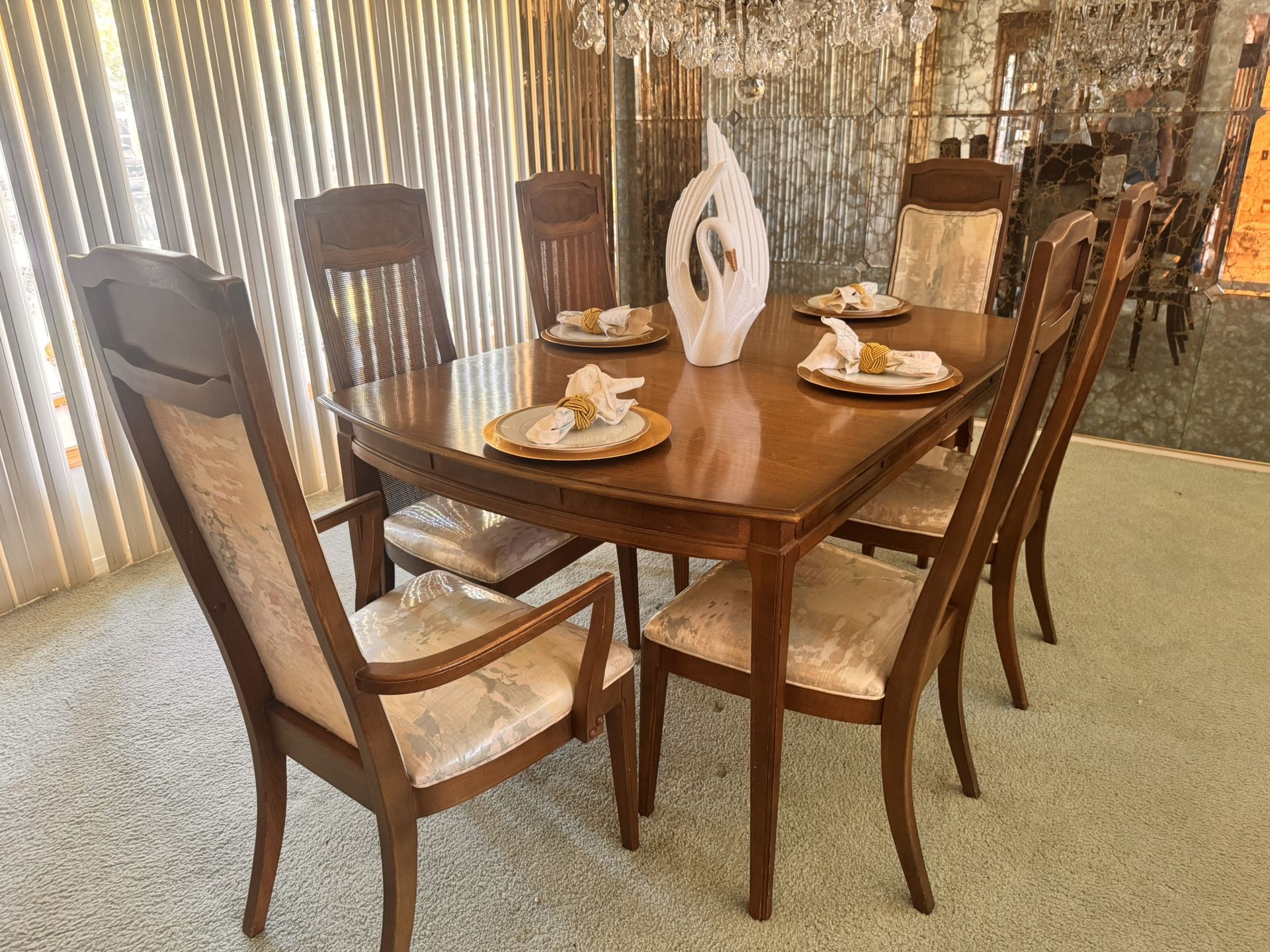 Antique Walnut Dining Room Table And Chairs