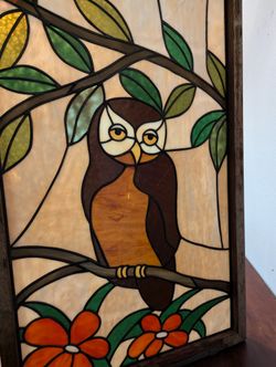 One Of A Kind Owl Stain Glass Framed Art