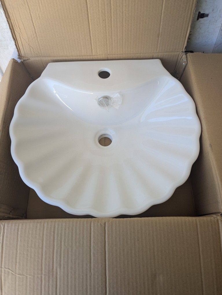 New White Shell Bathroom Sink Counter Mount