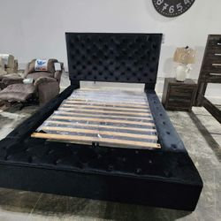 Black Bed Frame | Lindenfield Tufted Design  King  Upholstered Bed 39$ Down Payment @Fastest Delivery 