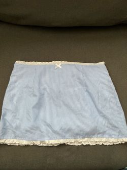 Blue Striped Mini Skirt with Lace Trim