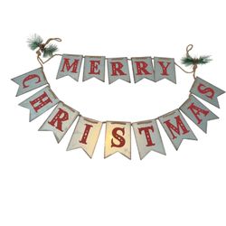 Merry Christmas Galvanized Metal Banner Rustic Farmhouse Holiday Bunting 42in