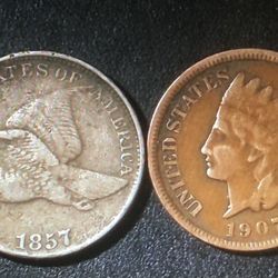1857 Flying Eagle Cent And Indian Head Pennies 