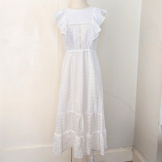 Simplee White Flowy Dress Cottagecore White Frill Dress