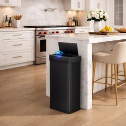 Trash Can,Touchless Automatic Garbage Can,Brushed Stainless Steel Smart Bin,with Bag Holder,Soft Close Lid,for Kitchen,Office,RV,Bedroom,Living Room (