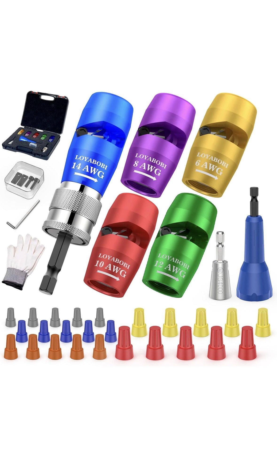 Wire Stripper Twister Tool for Drill 13pcs, 6/8/10/12/14 AWG Stripping Twisting Quickly, US Gauge Cables Bit Tools Set, Wire Nut Connector Kit Attachm