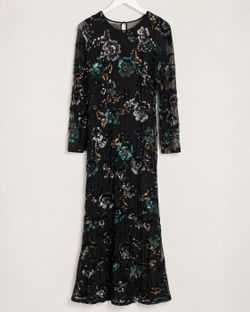 Betsy& Adam Black Floral Long Sleeve Dress Size 10